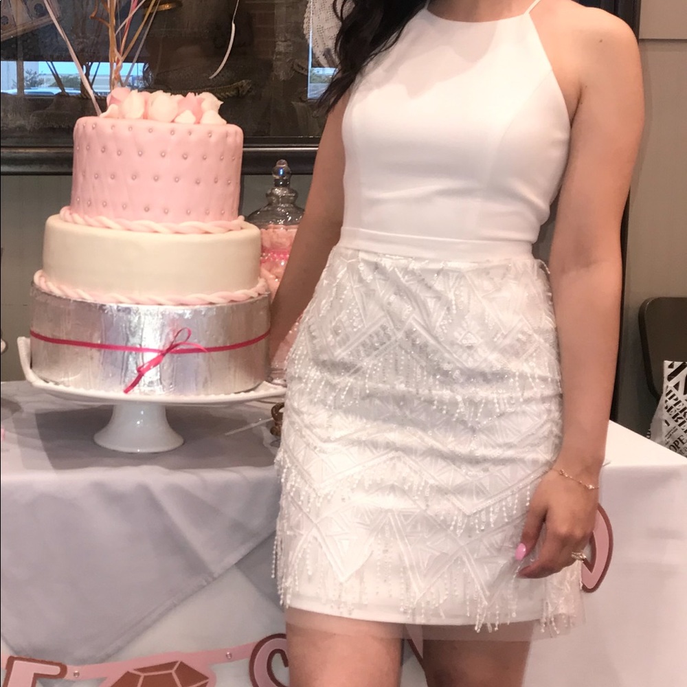 Beaded white shirt dress